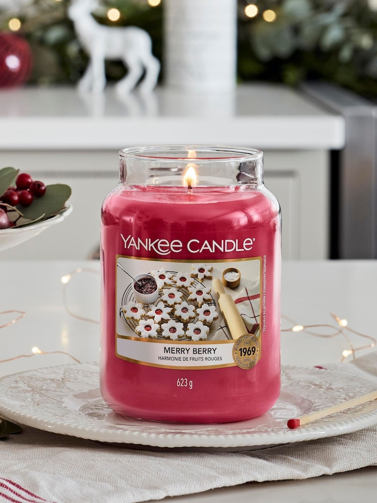 Yankee Candle Pink Christmas Classic Jar Merry Berry Scented Candle - Image 1 of 2