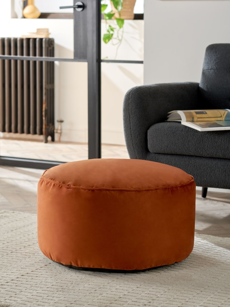 Orange Opulent Velvet Pouffe - Image 1 of 4