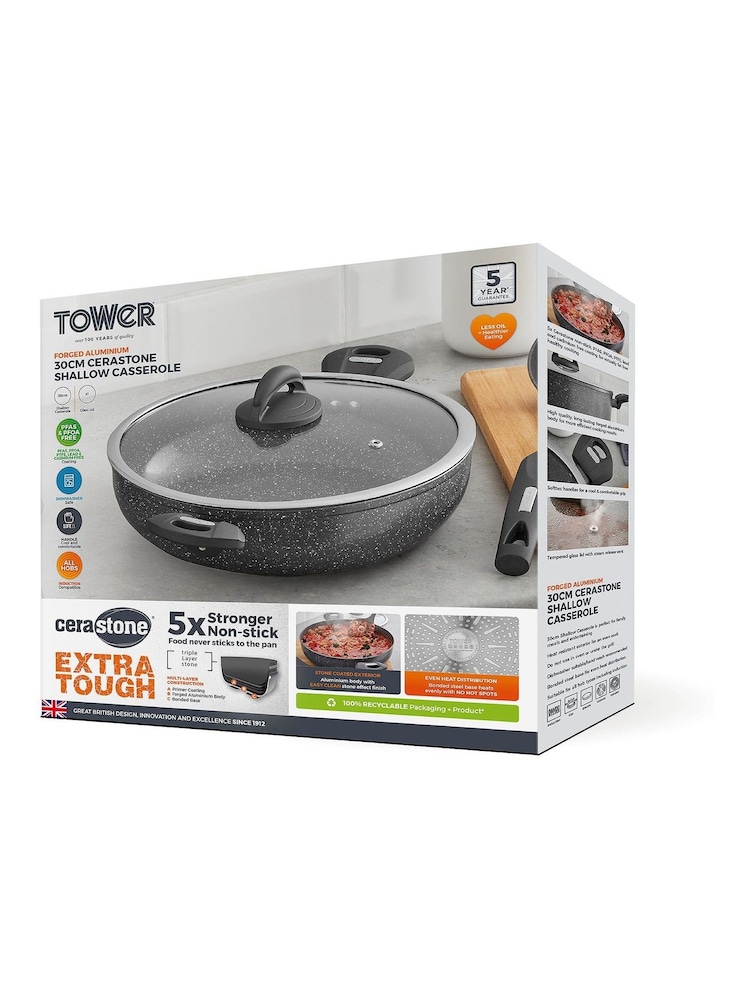 Tower Grey Cerastone 30cm Low Casserole Dish - Image 12 of 12