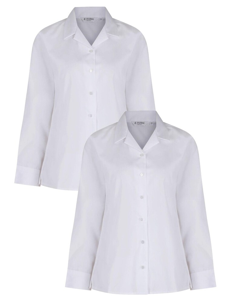Trutex White Long Sleeve Rever Blouses 2 Pack - Image 1 of 4