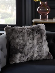 Grey Faux Fur Ruched Cushion - Image 1 of 5