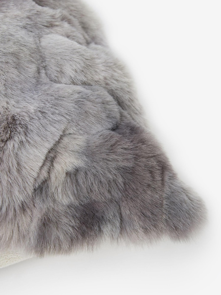 Grey Faux Fur Ruched Cushion - Image 2 of 5