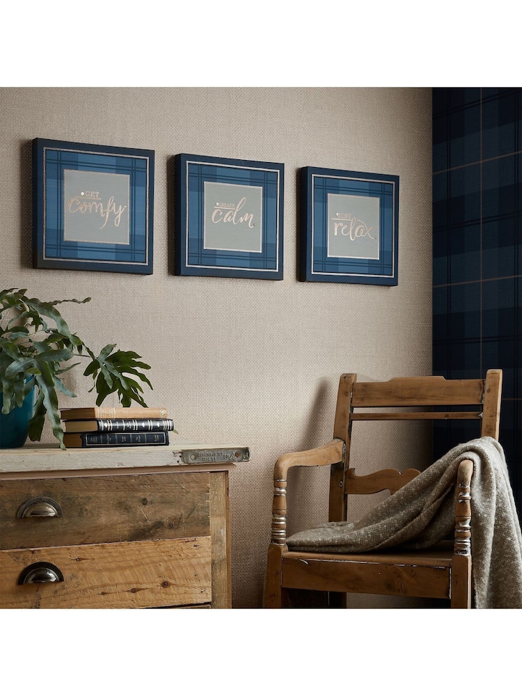 Art For The Home Set of 3 Blue Heritage Tweed Canvases - Image 1 of 3