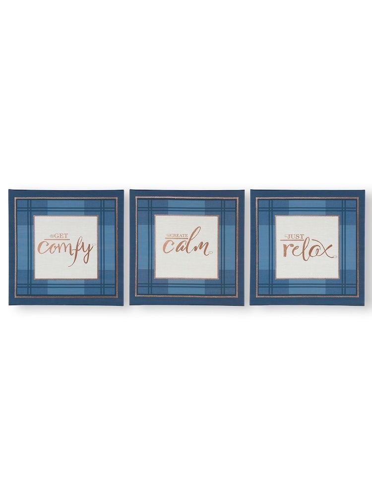 Art For The Home Set of 3 Blue Heritage Tweed Canvases - Image 2 of 3