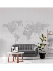 Art For The Home Grey Map Of The World 3M Mural - Image 1 of 4