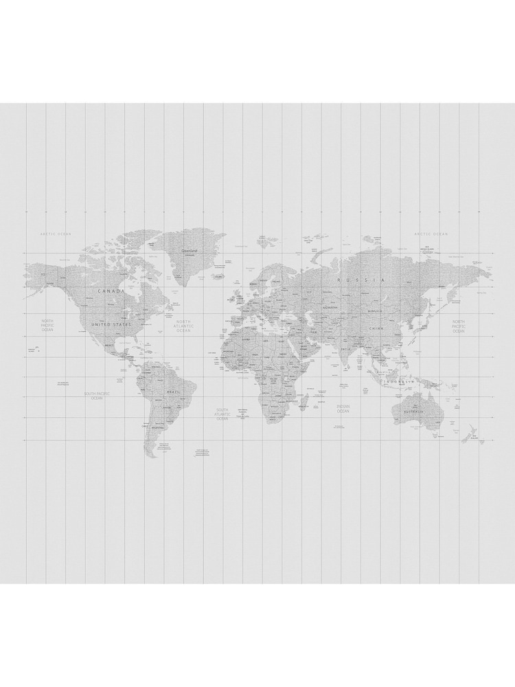 Art For The Home Grey Map Of The World 3M Mural - Image 2 of 4