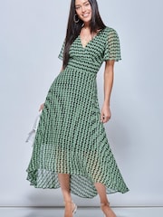 Jolie Moi Green V-Neck Pleated Chiffon Maxi Dress - Image 1 of 4
