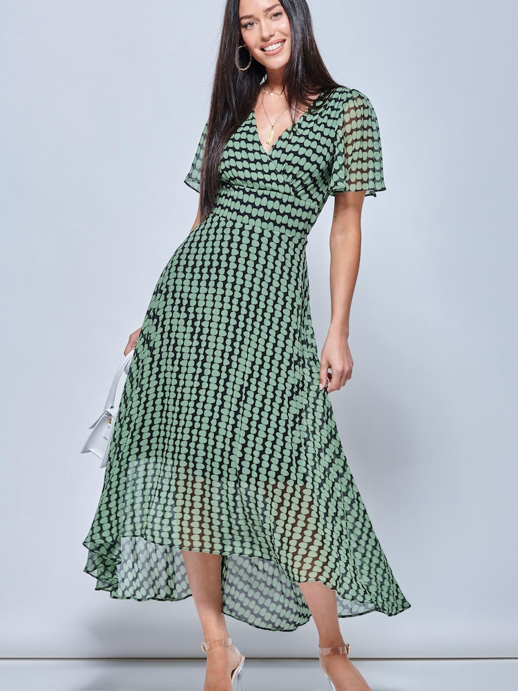 Jolie Moi Green V-Neck Pleated Chiffon Maxi Dress - Image 1 of 4