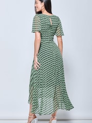 Jolie Moi Green V-Neck Pleated Chiffon Maxi Dress - Image 2 of 4