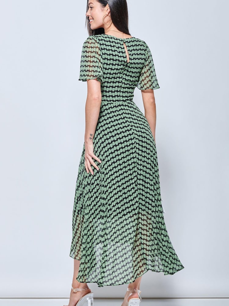Jolie Moi Green V-Neck Pleated Chiffon Maxi Dress - Image 2 of 4