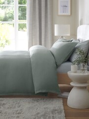 Sage Green Waffle Duvet Cover And Pillowcase Set - Image 1 of 6
