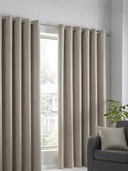 Fusion Natural Strata Room Darkening Woven Pair of Eyelet Curtains - Image 1 of 4