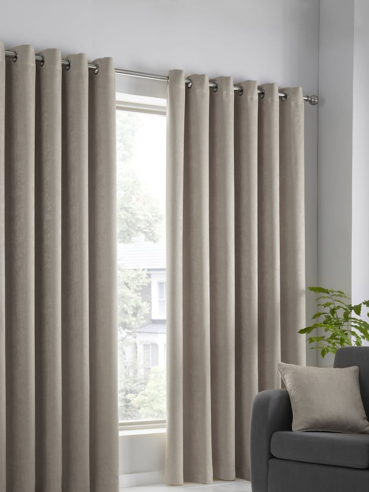 Fusion Natural Strata Room Darkening Woven Pair of Eyelet Curtains - Image 1 of 4