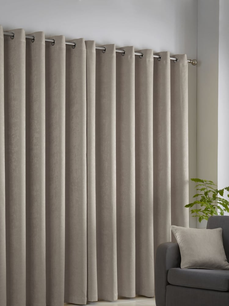 Fusion Natural Strata Room Darkening Woven Pair of Eyelet Curtains - Image 2 of 4