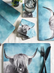 Set of 4 Teal Blue Hamish The Highland Cow Placemats And Coasters - Image 2 of 4