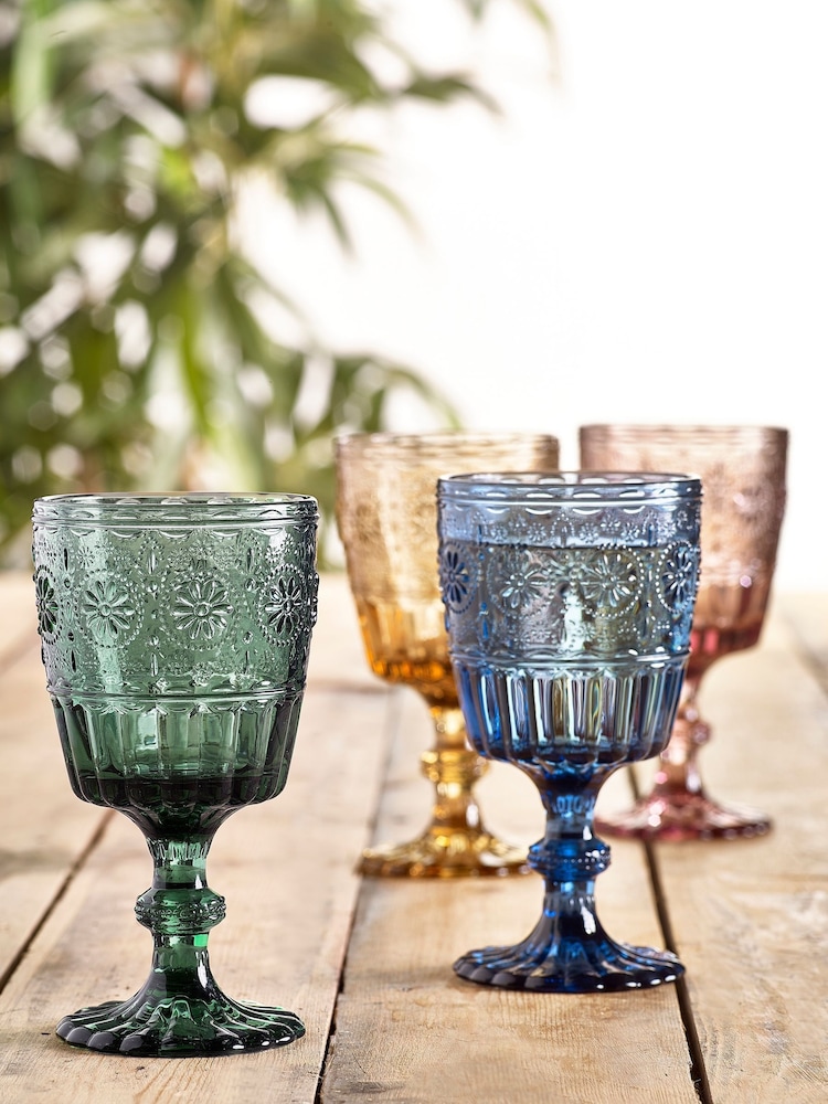 Set of 4 Multi Multi Claro Embossed Wine Glasses - Image 1 of 5