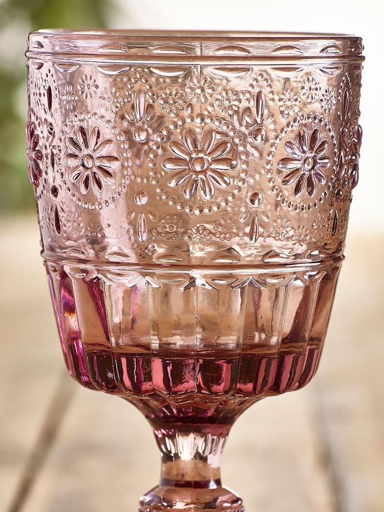 Set of 4 Multi Multi Claro Embossed Wine Glasses - Image 2 of 5