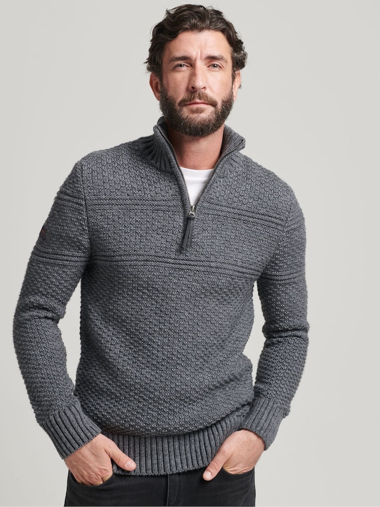 Superdry Grey Jacob Henley Jumper - Image 1 of 5