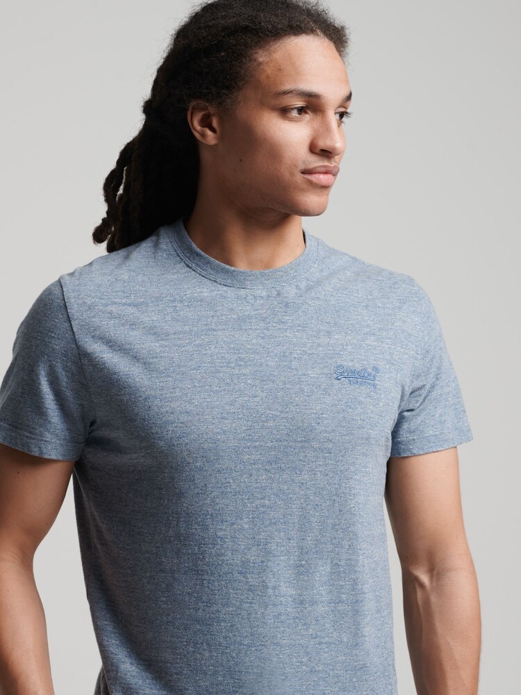 Superdry Creek Blue Marl Cotton Vintage Embroidered T-Shirt - Image 1 of 5
