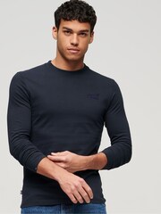 Superdry Navy Vintage Logo Embroidered Long Sleeve Top - Image 1 of 7