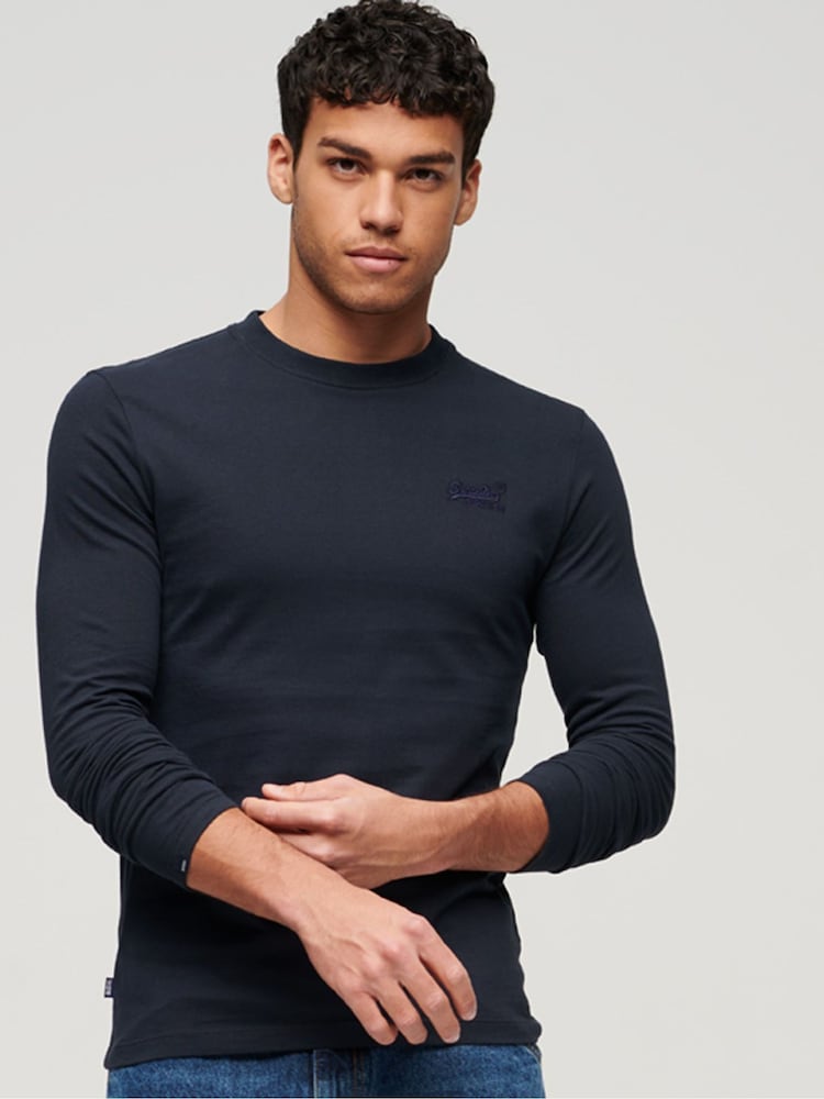 Superdry Navy Vintage Logo Embroidered Long Sleeve Top - Image 1 of 7