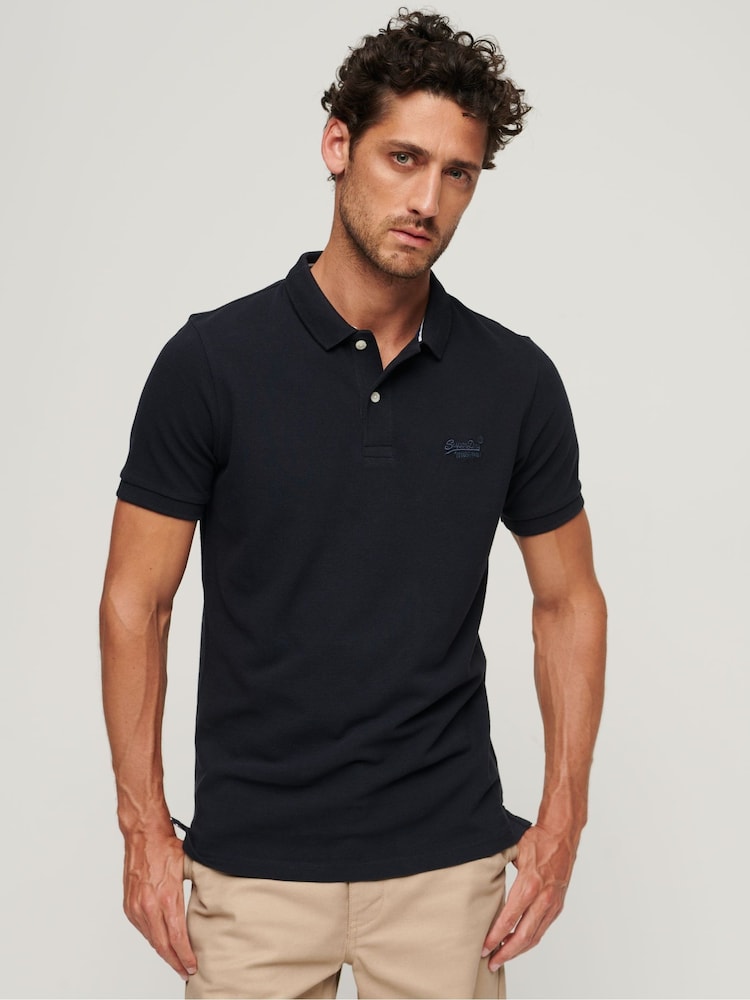 Superdry Navy 100% Cotton Classic Pique Polo Shirt - Image 1 of 8