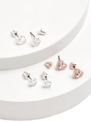 Rose Gold Tone/Silver Tone Heart Stud Earrings 3 Pack - Image 1 of 1