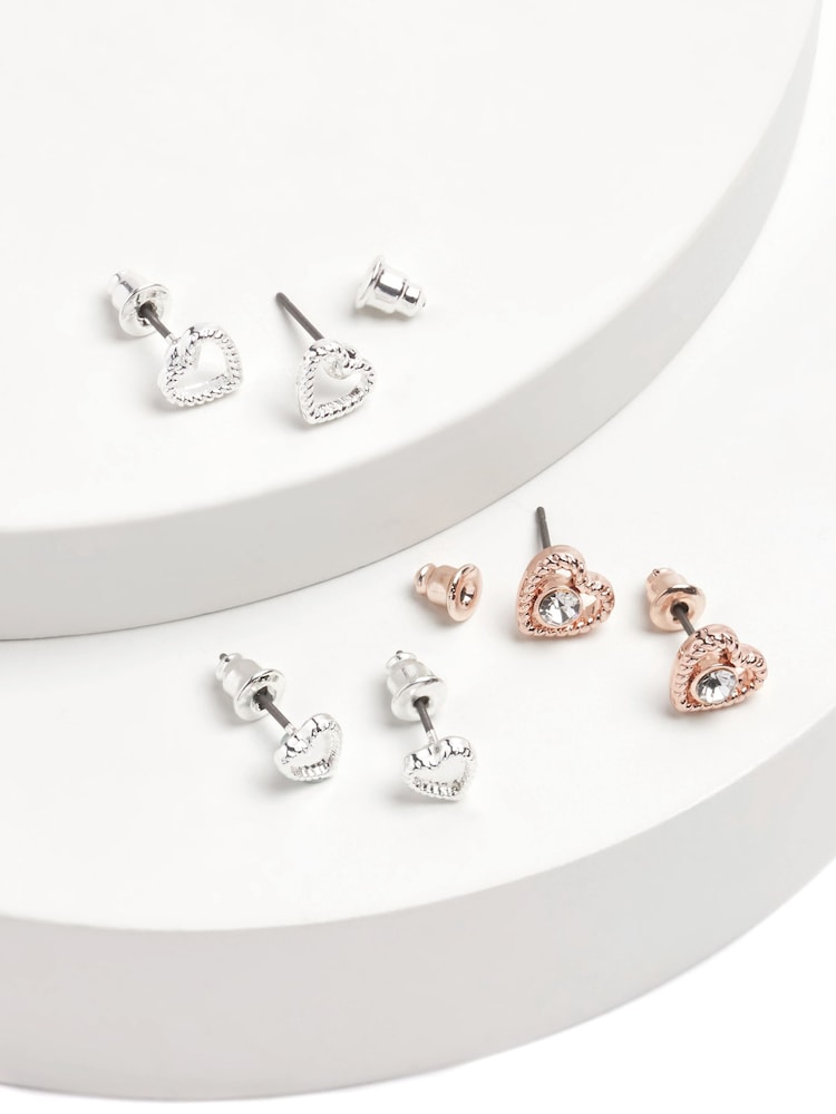 Rose Gold Tone/Silver Tone Heart Stud Earrings 3 Pack - Image 1 of 1