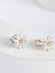 Sterling Argent - Clous d'oreilles Daisy avec zircon cubique - Image 1 de 1