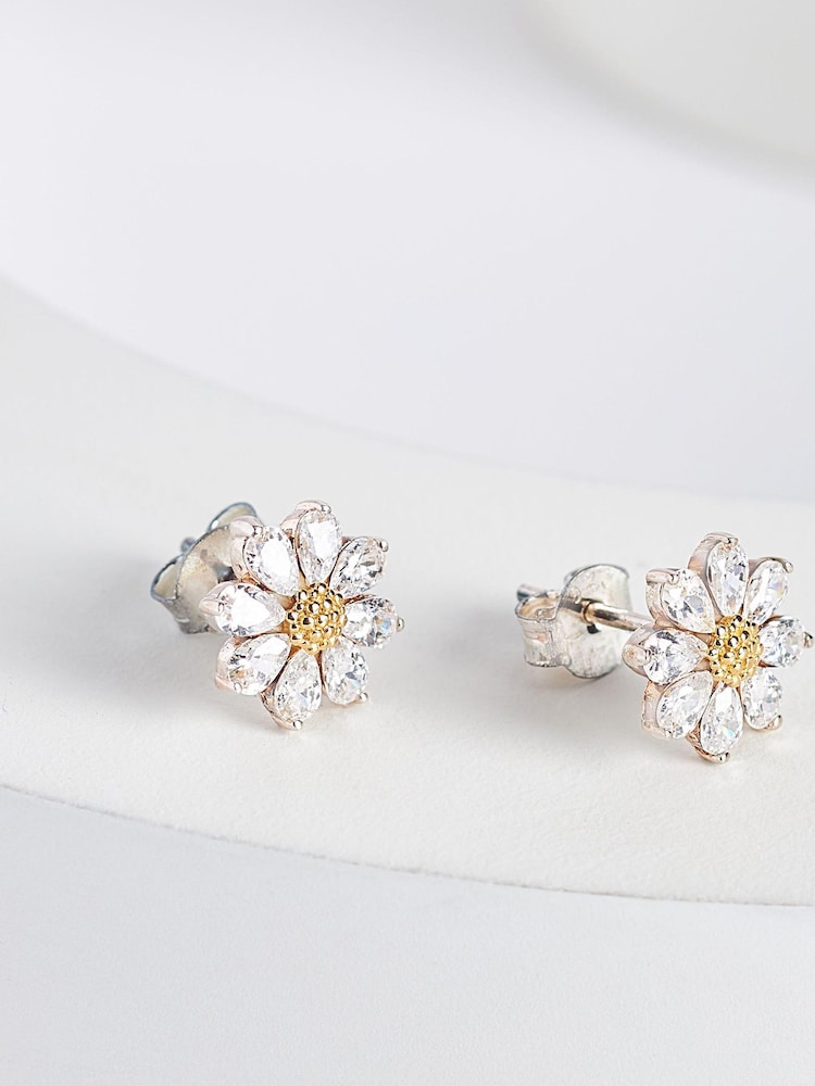 Sterling Argent - Clous d'oreilles Daisy avec zircon cubique - Image 1 de 1