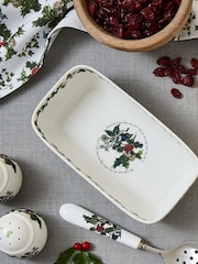 Portmeirion White Holly & Ivy Cranberry Dish And Slotted Spoon - Image 1 of 3