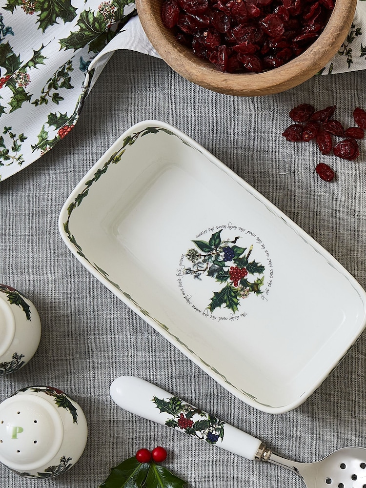 Portmeirion White Holly & Ivy Cranberry Dish And Slotted Spoon - Image 1 of 3