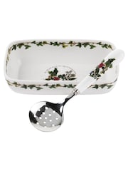 Portmeirion White Holly & Ivy Cranberry Dish And Slotted Spoon - Image 3 of 3
