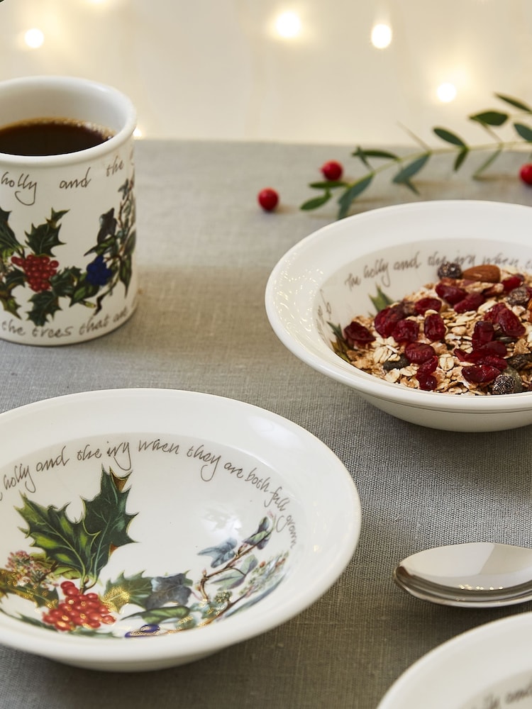 Portmeirion Set of 6 White Holly & Ivy Oatmeal 6 Inch Bowls - Image 2 of 3 Portmeirion Set of 6 White Holly & Ivy Oatmeal 6 Inch Bowls - Image 2 of 3