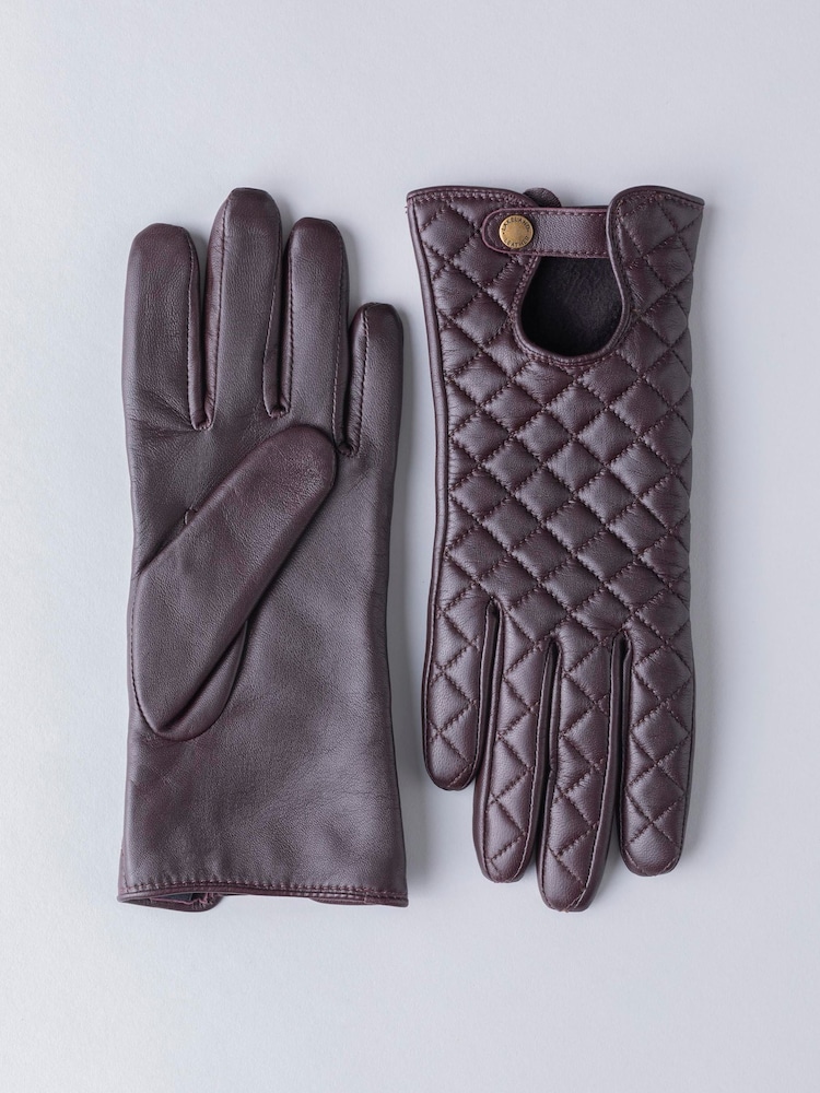 Lakeland Leather Purple Tarn Leather Quilted Winter Gloves - Image 2 of 5