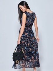 Jolie Moi Blue Textured Chiffon Pleated Dress - Image 2 of 5