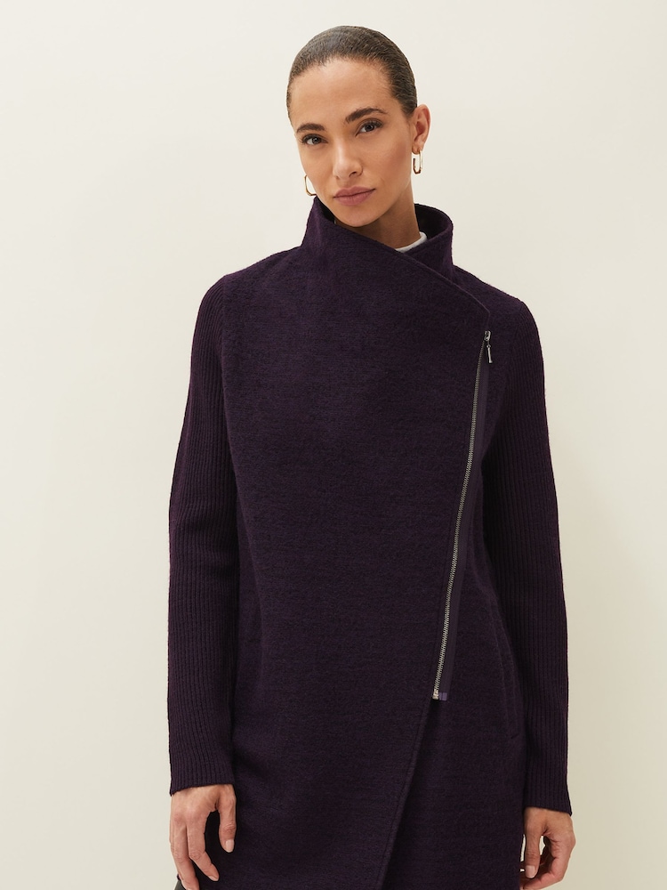 Phase Eight Purple Byanca Zip Knit Coat - Image 1 of 7