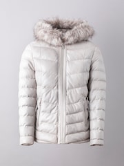 Lakeland Leather Grey Pica Hooded Padded Leather Coat - Image 1 of 5
