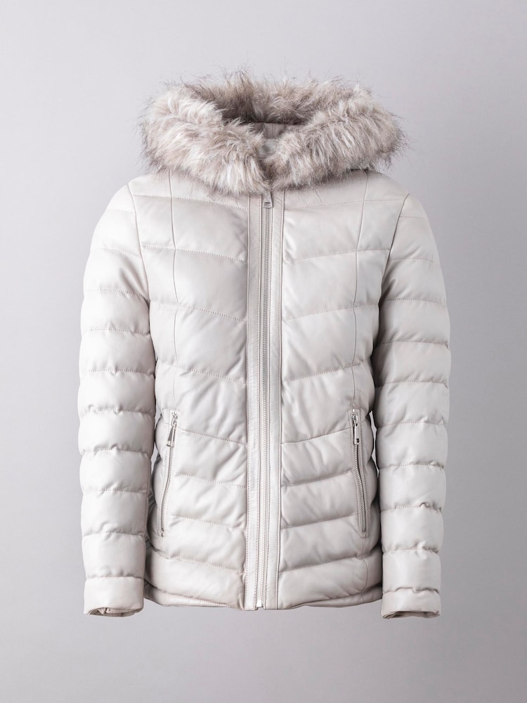 Lakeland Leather Grey Pica Hooded Padded Leather Coat - Image 1 of 5