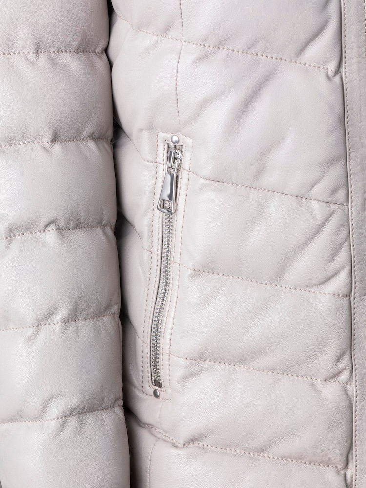 Lakeland Leather Grey Pica Hooded Padded Leather Coat - Image 5 of 5