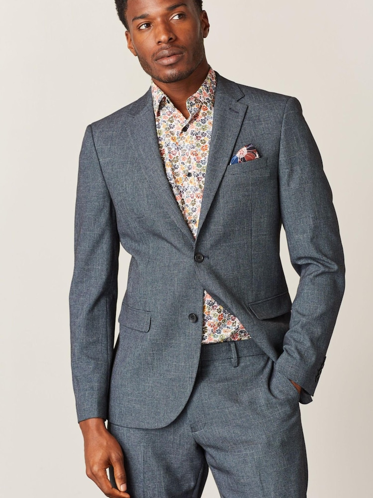 Blue Slim Fit Motion Flex Textured Suit: Jacket - Image 1 of 12