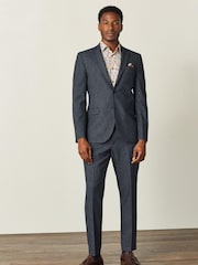 Blue Slim Fit Motion Flex Textured Suit: Jacket - Image 2 of 12