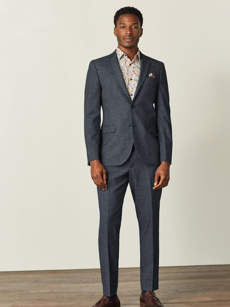 Blue Slim Fit Motion Flex Textured Suit: Jacket - Image 2 of 12