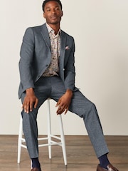 Blue Slim Fit Motion Flex Textured Suit: Jacket - Image 3 of 12