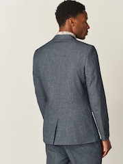 Blue Slim Fit Motion Flex Textured Suit: Jacket - Image 4 of 12