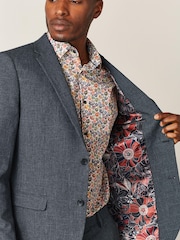 Blue Slim Fit Motion Flex Textured Suit: Jacket - Image 5 of 12