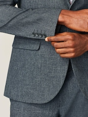 Blue Slim Fit Motion Flex Textured Suit: Jacket - Image 6 of 12