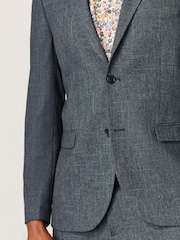 Blue Slim Fit Motion Flex Textured Suit: Jacket - Image 7 of 12