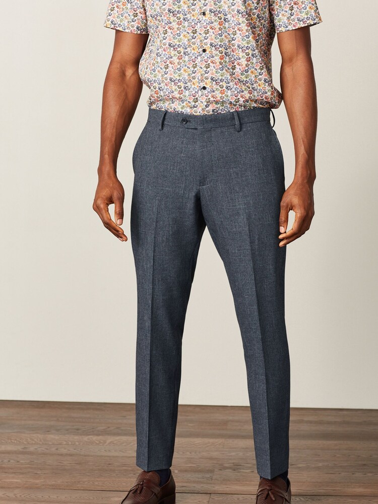 Mid Blue Slim Fit Motion Flex Textured Suit: Trousers - Image 1 of 9 Mid Blue Slim Fit Motion Flex Textured Suit: Trousers - Image 1 of 9