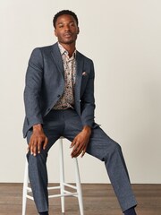 Mid Blue Slim Fit Motion Flex Textured Suit: Trousers - Image 6 of 9